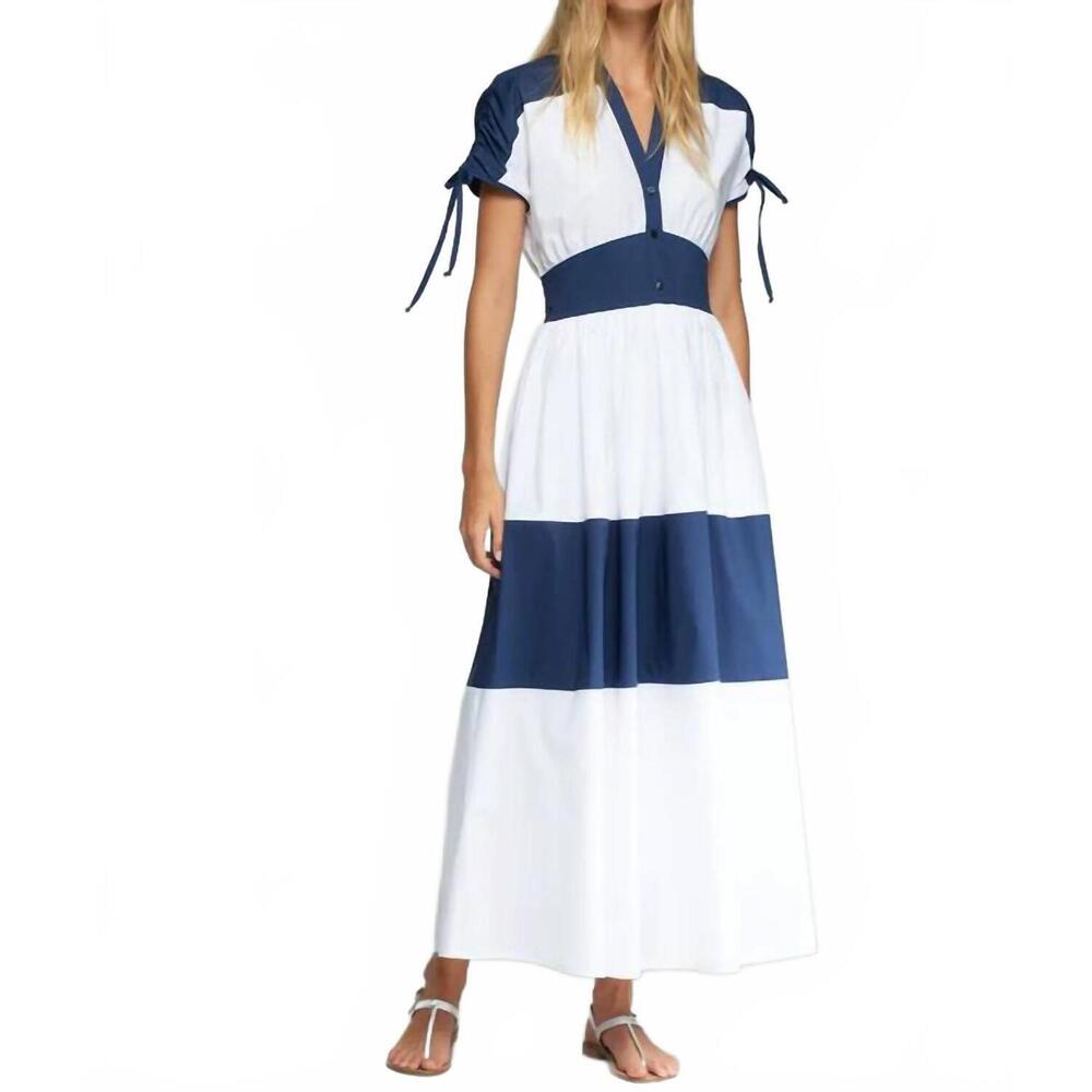 NEW VILAGALLO long two-tone dress in navy, new, never worn